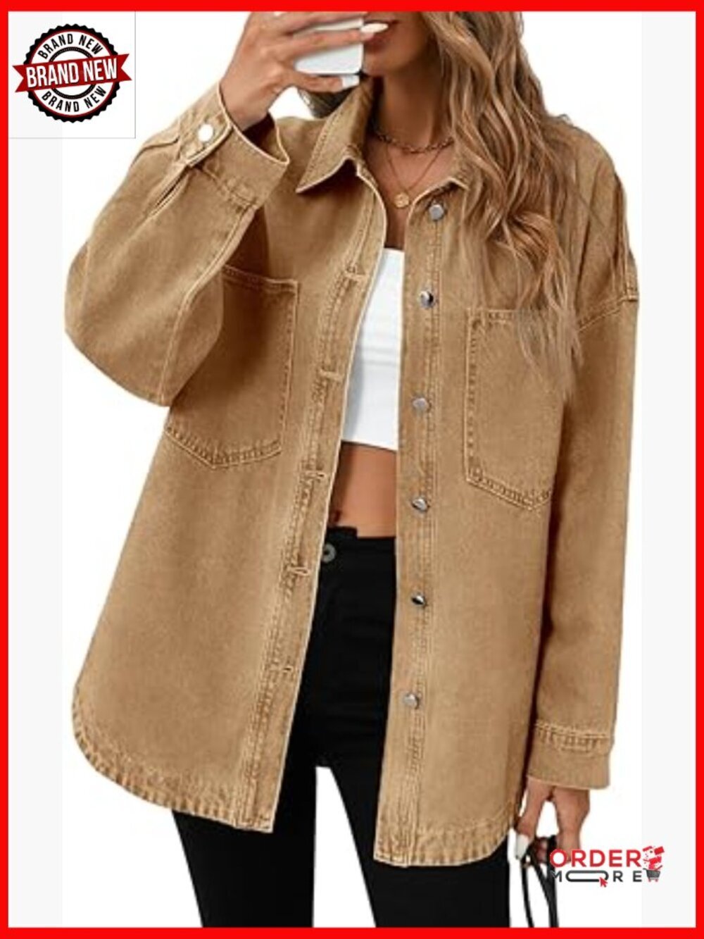 Oversized Denim Shirt Jacket Button Down Long Sleeve Fall Casual Shacket